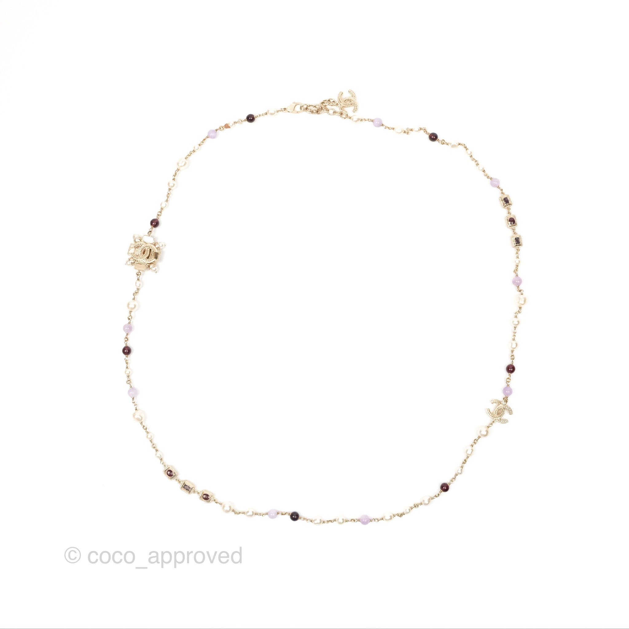 Chanel CC Pearl Gemstone Long Necklace in Gold Tone - 17A Collection | Elegant Jewelry for Women, Perfect for Parties, Weddings & Special Occasions
