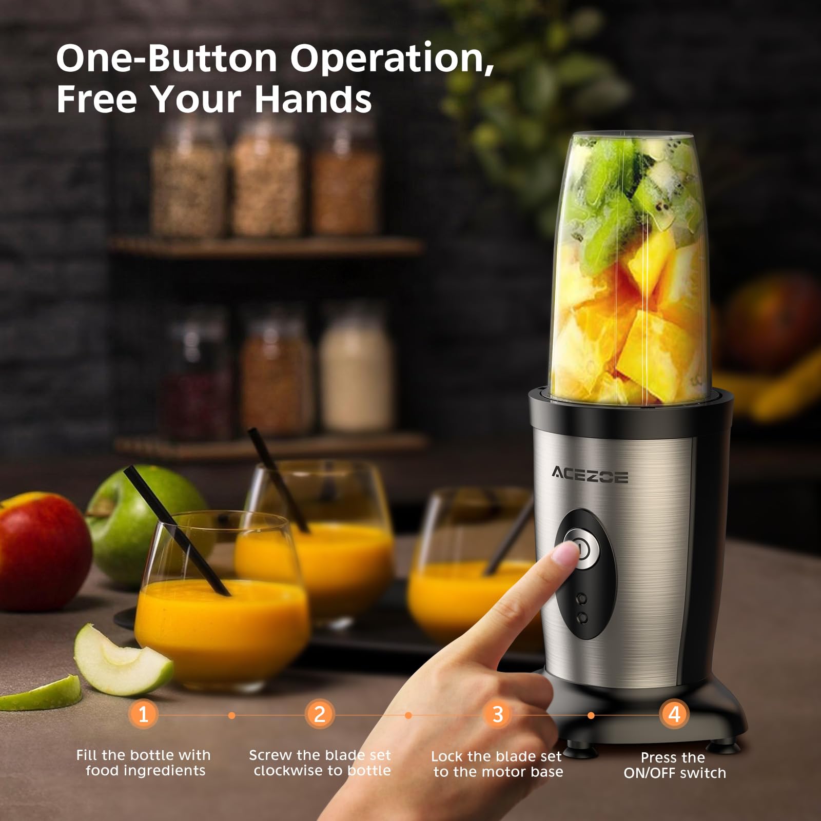 850W High-Speed Personal Blender for Smoothies, Shakes & Juices - 5-in-1 Kitchen Blender with 6-Blade System, 2x500ml Travel Bottles & Grinding Cup - Perfect for Fruits, Vegetables, Ice Crushing - Easy Clean Design (Black) - Ideal for Home, Office & Gym Use