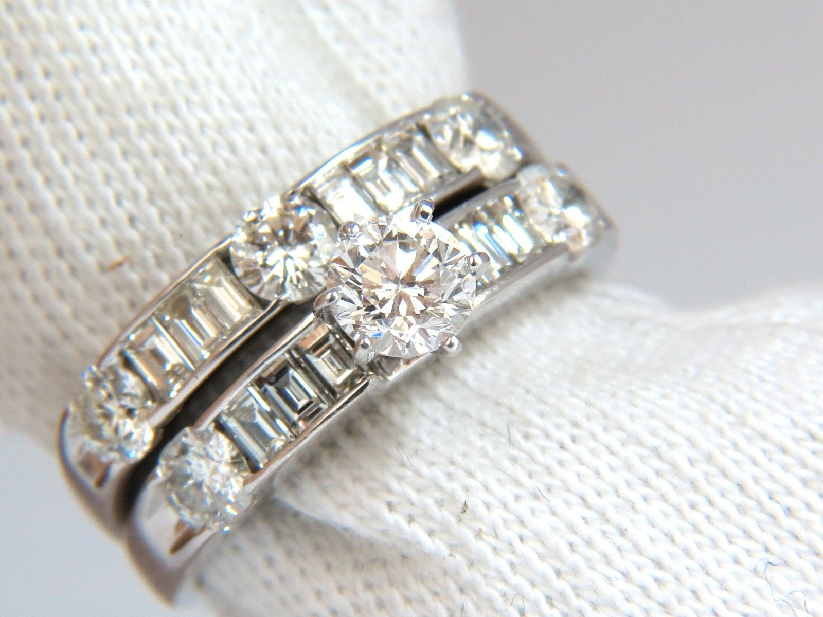 1.50CT Natural Diamonds Baguette & Round Cut Matching Engagement and Wedding Band Ring Set - Perfect for Proposals, Anniversaries, and Bridal Jewelry
