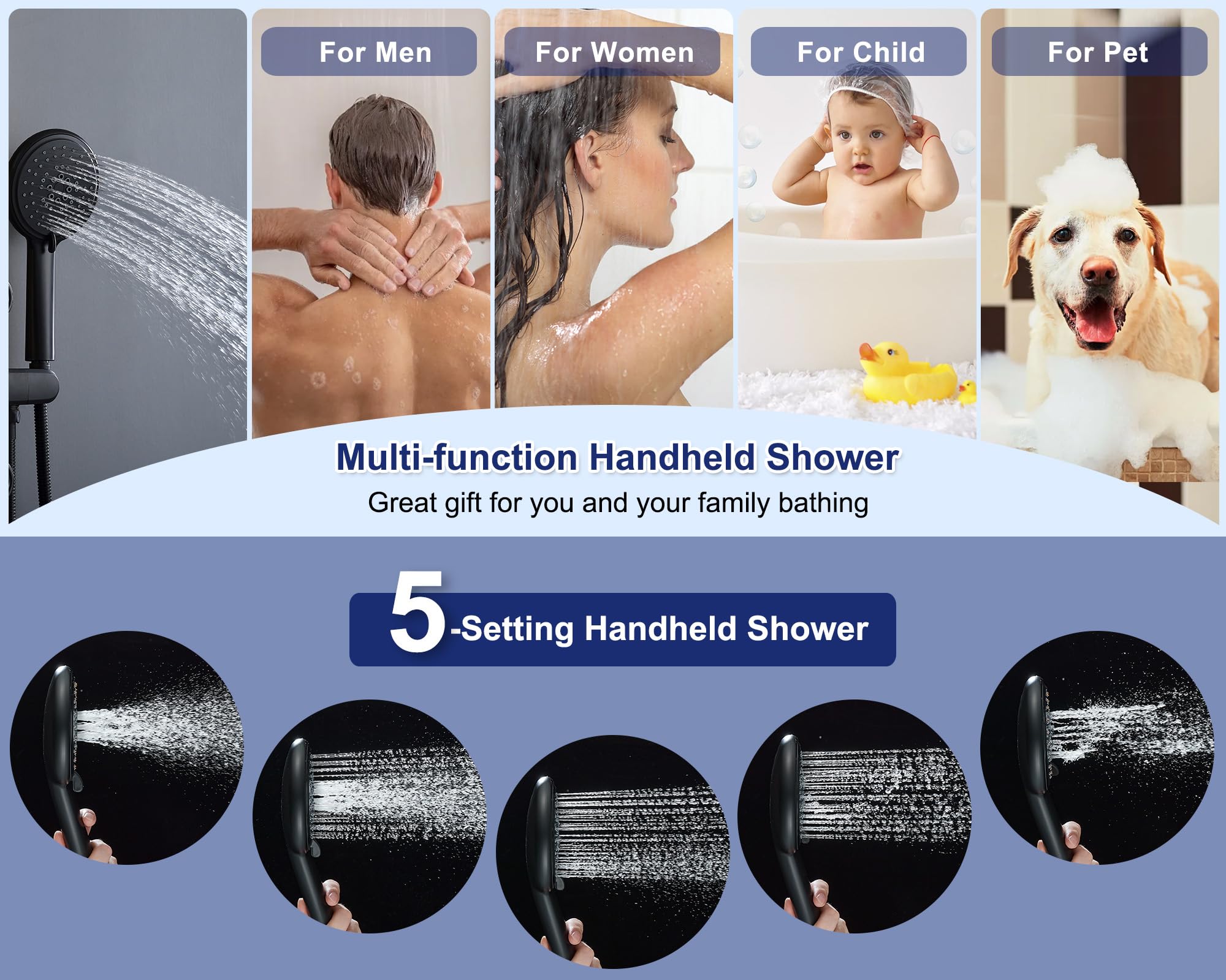 ROVATE Luxury Shower Panel Tower System - 6 Body Massage Jets & 5-Function Handheld Shower Head, Adjustable Rainfall Shower with Self-Cleaning Nozzles, Brushed Gold Stainless Steel Wall Mount Column - Perfect for Spa-Like Bathroom Experience & Modern Home Upgrade