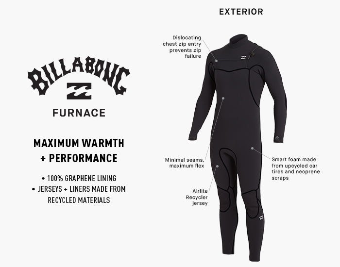 5/4mm Men's Billabong Furnace Hooded Wetsuit - Premium Neoprene Surfing & Diving Suit for Cold Water Adventures