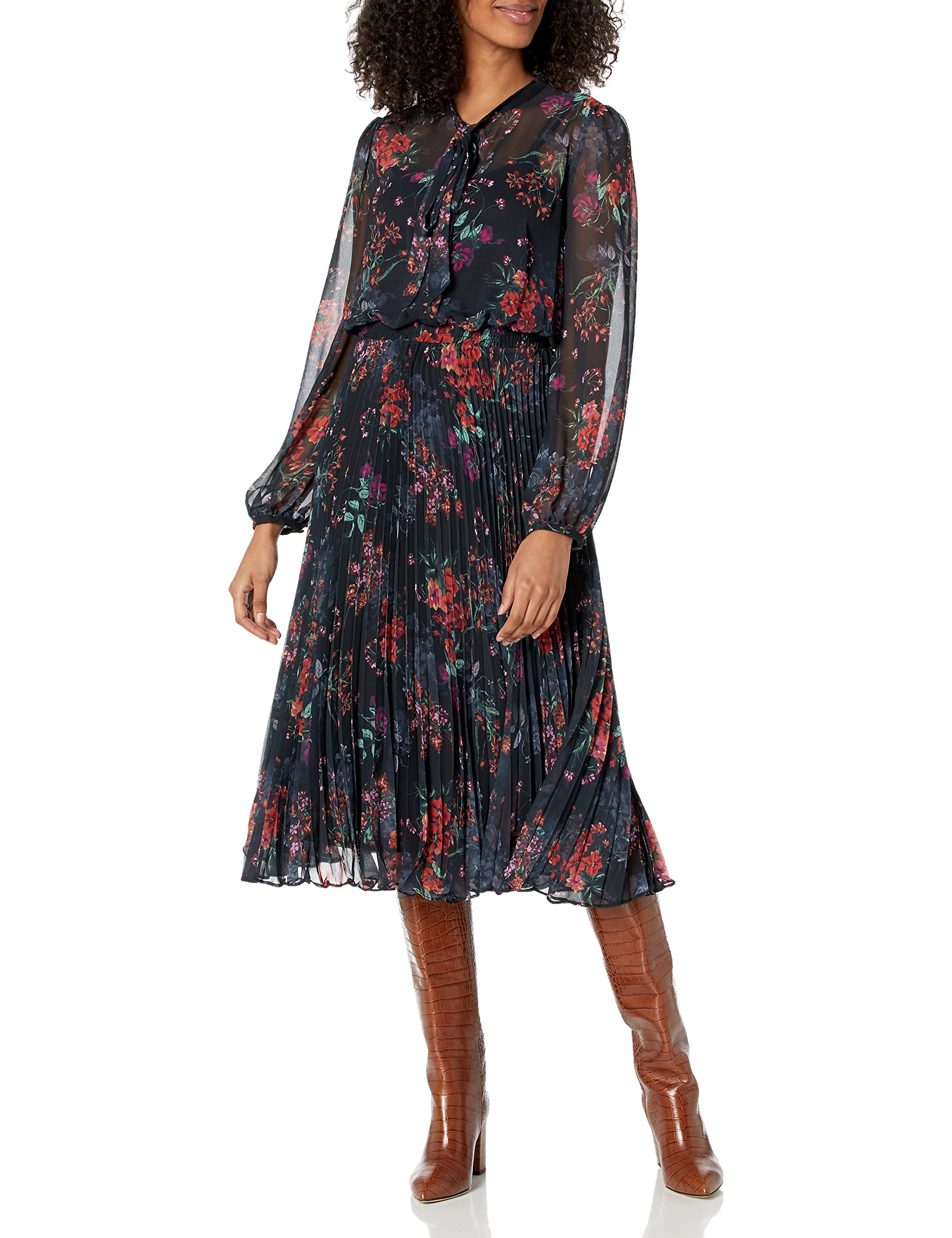 BCBGMAXAZRIA Women's Elegant Long Sleeve Pleated Cocktail Dress for Party, Wedding & Evening Events | Stretch Fabric & Flattering Fit | Perfect for Formal Occasions, Holiday Parties & Special Celebrations