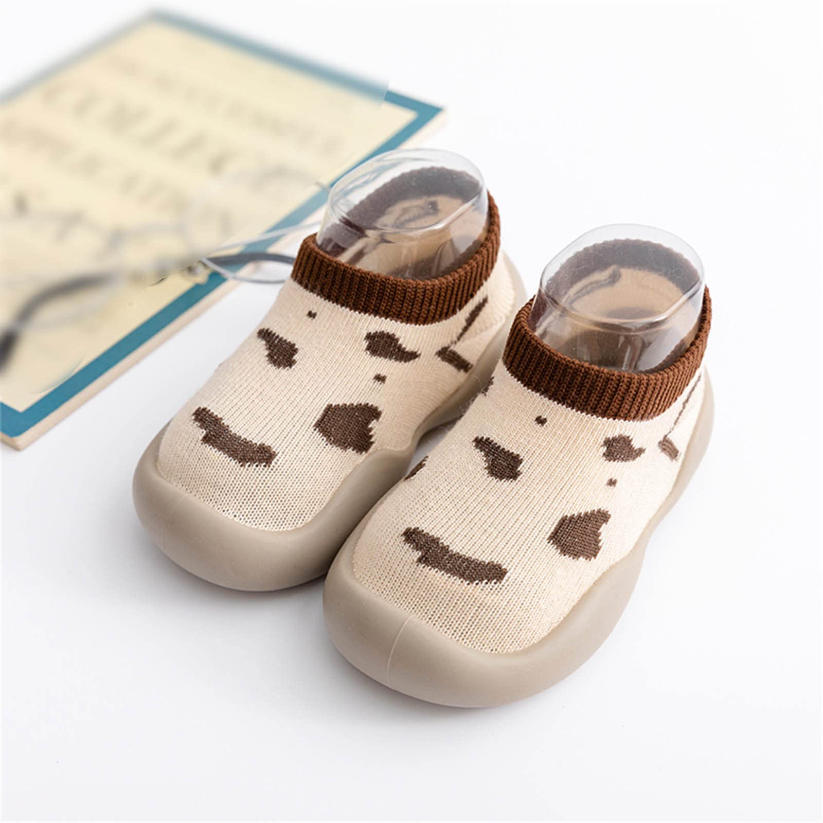 **Baby Animal Cartoon Fleece Socks Shoes - Non-Slip Warm Floor Socks for Infants 0-6 Months (Coffee) - Perfect for Crawling & Indoor Play**