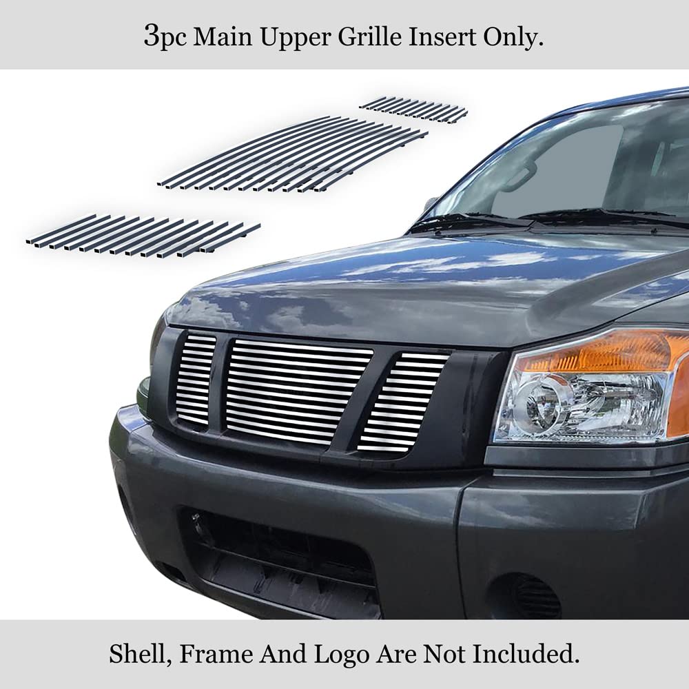 APS Compatible with Nissan Titan 2008-2015 Main Upper Stainless Steel SS Chrome Billet Front Grill Grille Insert N66520A - Upgrade Your Truck's Style for Off-Road & Street Driving