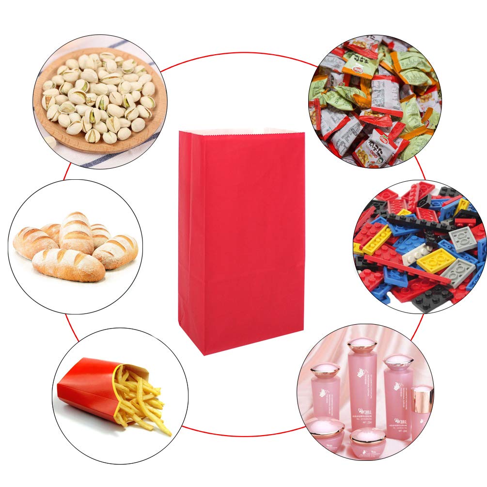 KEYYOOMY 24-Pack Small Red Paper Bags for Parties - 4.7x2.4x8.7 Inch Party Favor Bags, Goodie Bags & Lunch Bags - Perfect for Birthday Favors, Wedding Treats & Holiday Gift Packaging