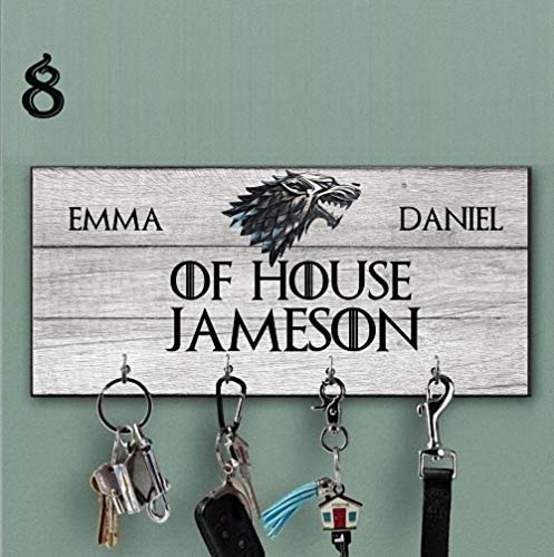 Custom Stark House Key Holder - Personalized Gray Wall Key Hanger with Wolf Design | Key Organizer Rack for Game of Thrones Fans | Perfect Anniversary Gift & Wedding Surprise for Home, Office, or Dorm Decor