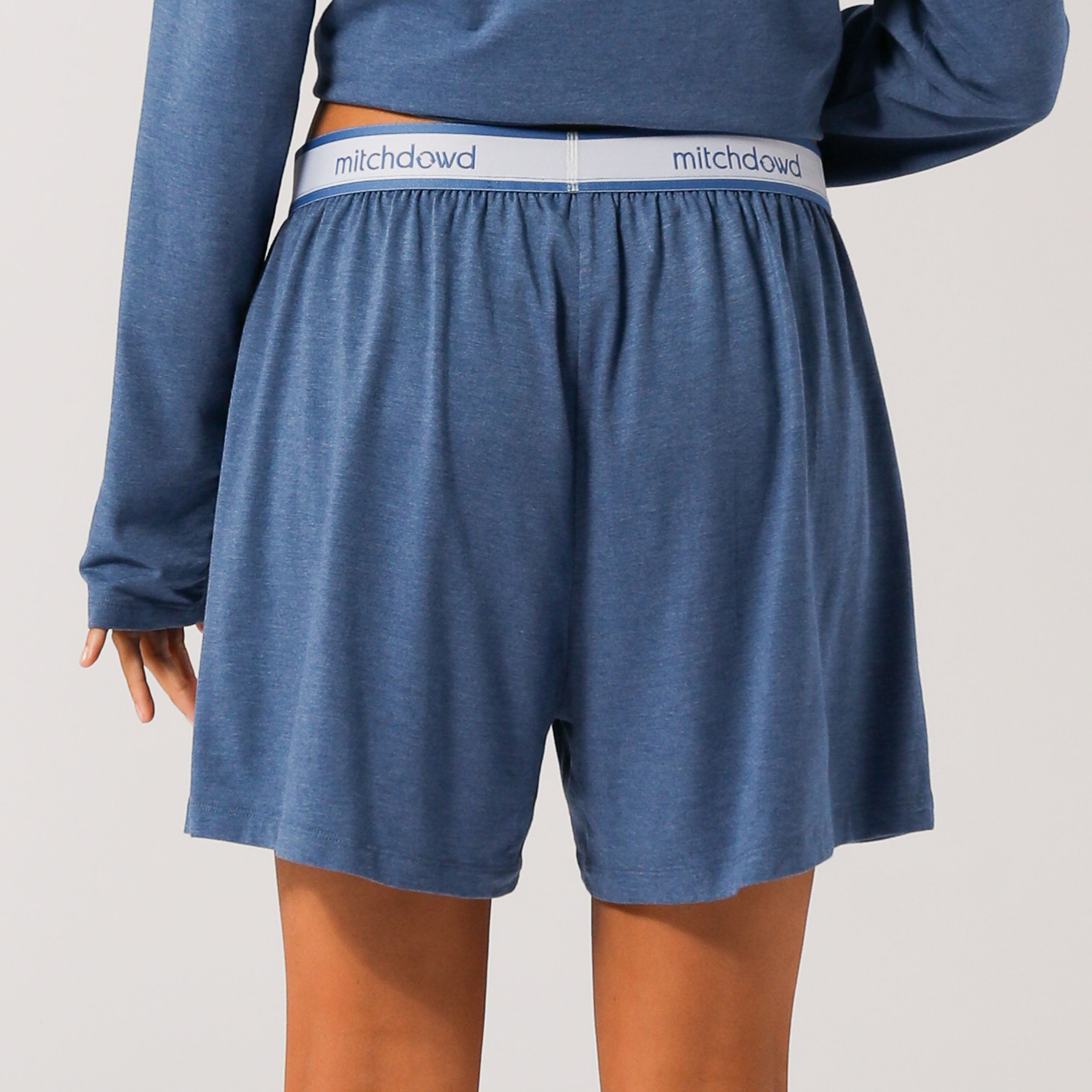 Women's Comfortable Bamboo Knit Sleep Boxer Shorts - Soft Breathable Lounge Pajama Shorts in Blue Marle for Nightwear & Relaxing at Home