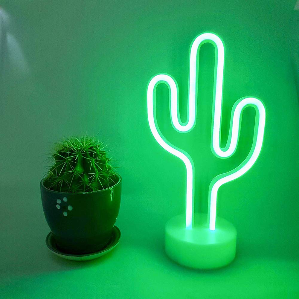 BAILEY Green Cactus Neon Lights - USB/Battery Powered LED Cactus Neon Sign with Stand - Kids Room Decor, Bedroom Night Light, Wedding Party Decorations - Perfect for Nursery, Teen Room & Boho Home Decor