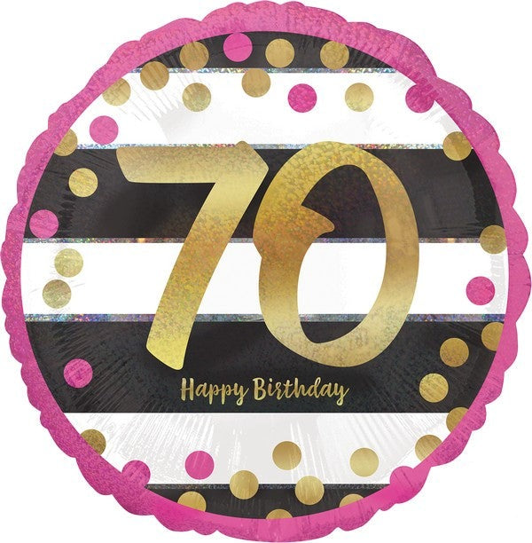 45cm Standard Holographic Pink & Gold Milestone 70 Balloon - Perfect for Birthday Parties, Baby Showers & Anniversary Celebrations