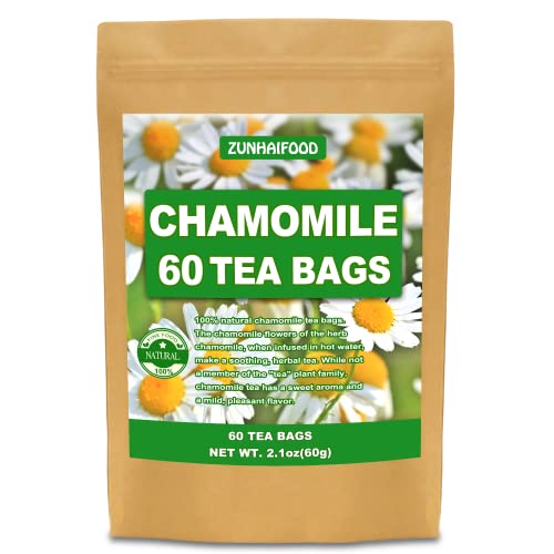 Zunhai Food Natural Chamomile Tea Bags - 60 Count, Caffeine-Free Herbal Tea for Relaxation & Sleep, Stress Relief, Organic Chamomile Flowers - Perfect for Evening Tea, Bedtime Routine & Wellness