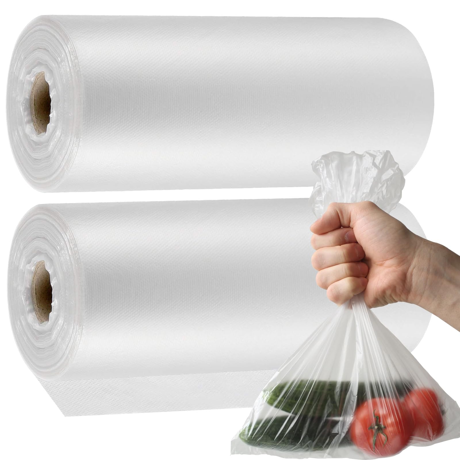 500 Count 10x14 Inches Clear Plastic Produce Bags on Rolls - Bulk Pack of 2 Rolls (1000 Bags Total) for Fresh Fruits, Vegetables, Bread & Grocery Storage - Perfect for Farmers Markets, Supermarkets & Kitchen Organization