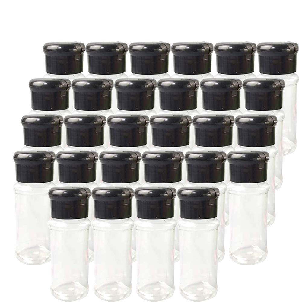 28-Piece Empty Plastic Spice Bottles Set - 2.5 oz (75ml) Black Spice Jars for BBQ Seasonings, Salt, Pepper & Glitter Storage - Perfect for Kitchen Organization, Craft Supplies & Party Decorations