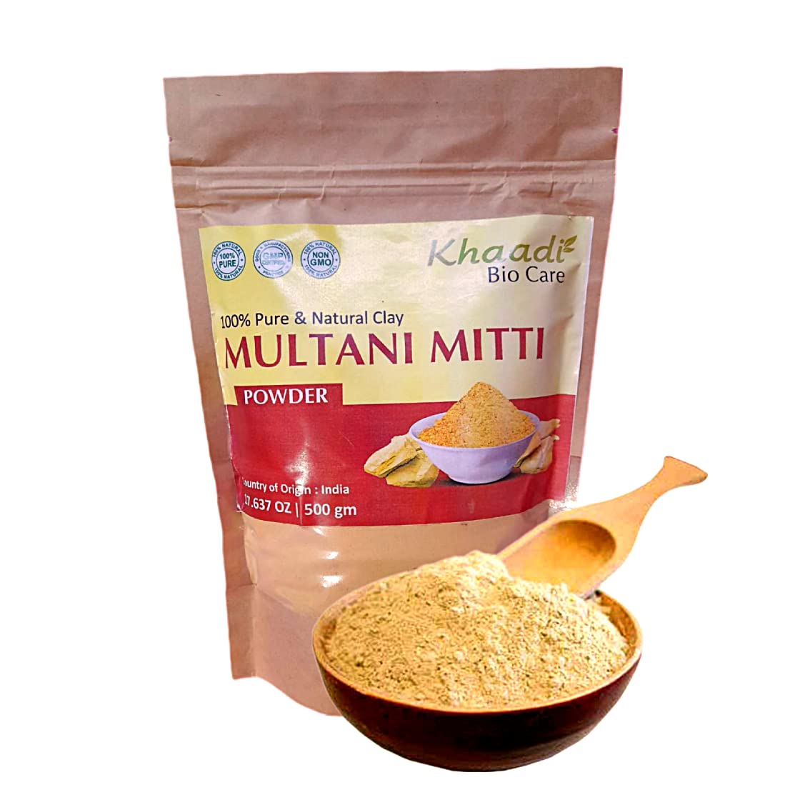 Khaadi Bio Care Pure Multani Mitti (Fuller's Earth) Face Clay Mask - 500g with Free Applicator Brush | Natural Skin Detox & Glow Treatment for Acne, Blackheads & Oily Skin | Perfect for Spa Days & At-Home Facial Routines