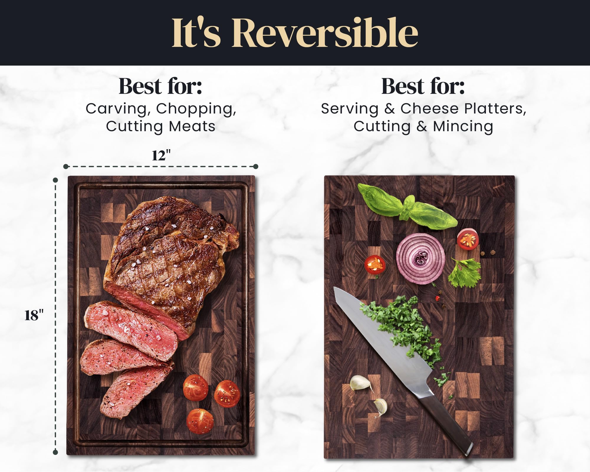 Premium Walnut Wood Cutting Board - Reversible Chopping Board with Juice Grooves - 18x12x1.5 Inch - Handcrafted in Canada - Perfect for Kitchen Prep, Meat Cutting & Charcuterie Serving