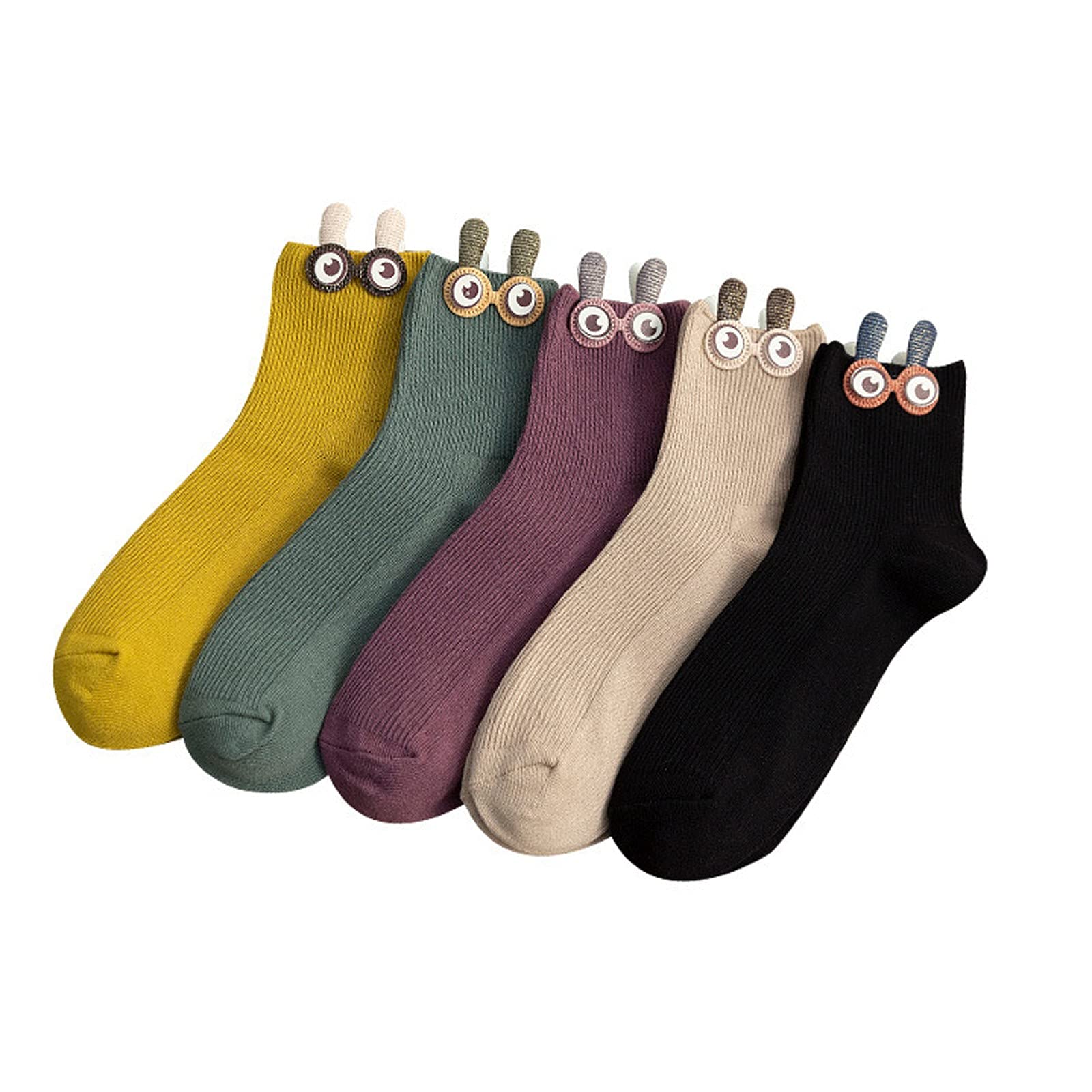 5 Pairs Women's Cute Cartoon Embroidered Cotton Ankle Socks - Funny Short Socks for Casual Wear, Gifts & Everyday Comfort