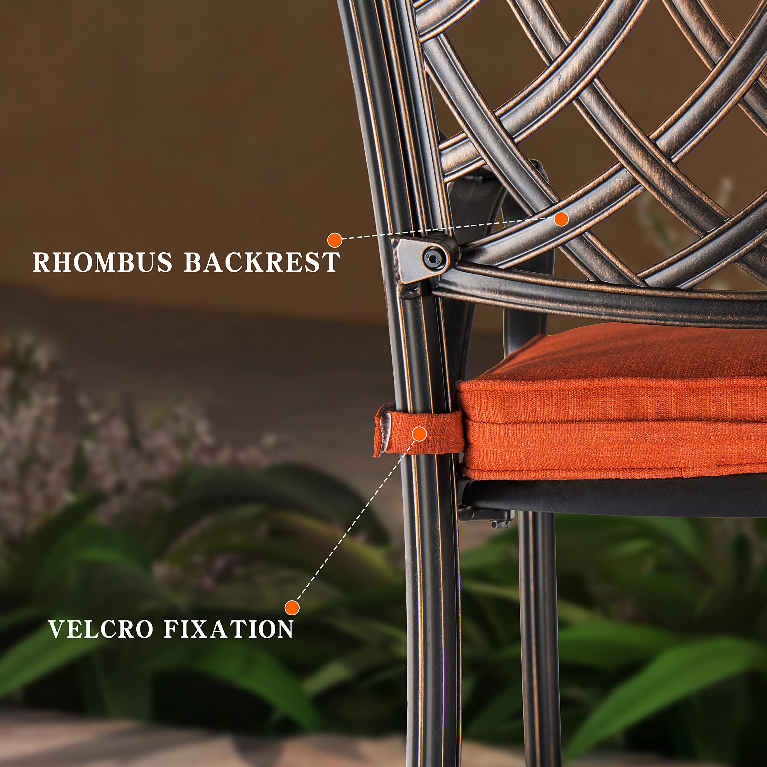 PURPLE LEAF Outdoor Dining Chair Set - 2 Cast Aluminum Patio Chairs with Cushions, Rhombic Brick Red - Perfect for Lawn, Yard, Garden & Backyard Entertaining