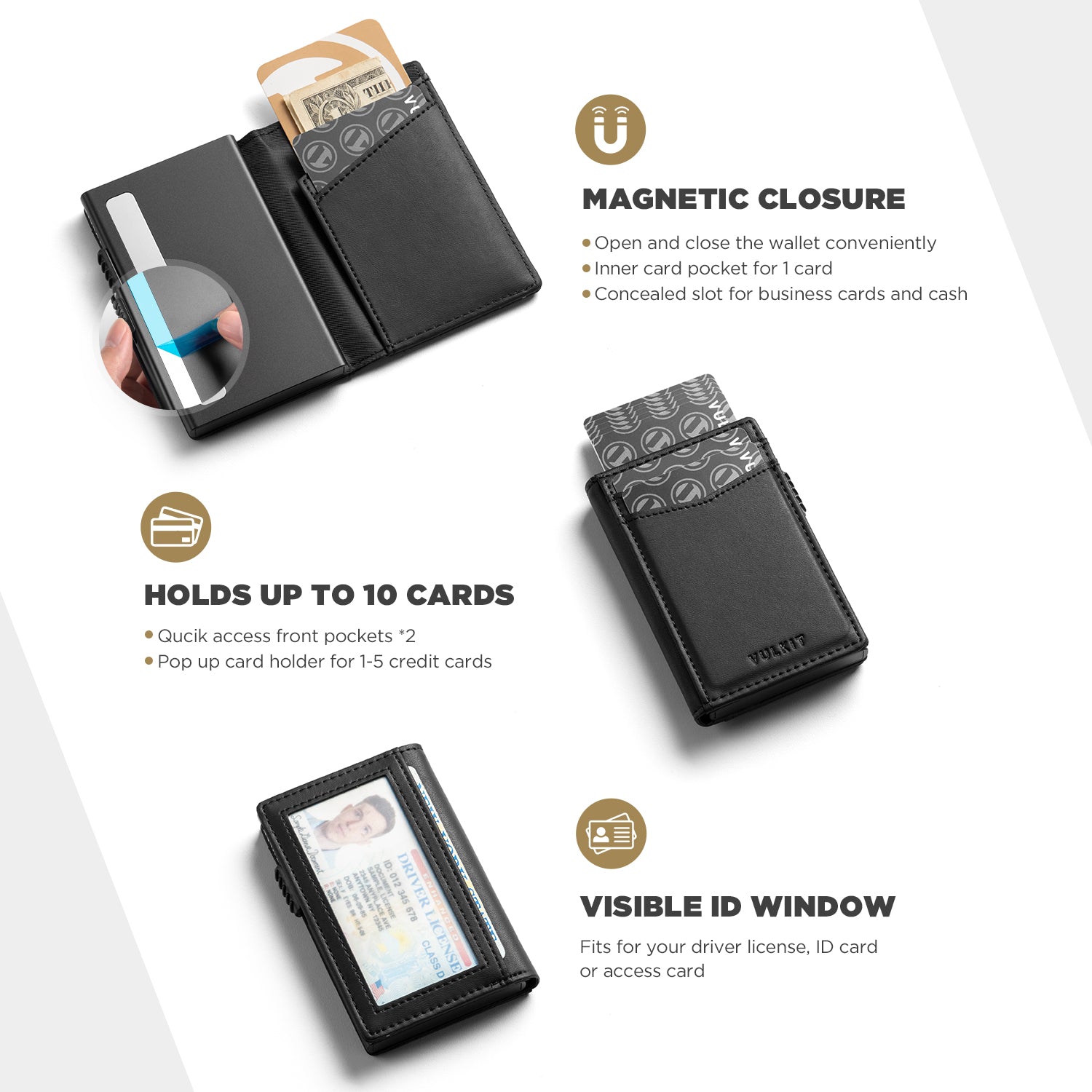 VC315 RFID Blocking Men's Leather Wallet with ID Window & Magnetic Closure - Slim Bifold Wallet for Everyday Carry, Travel & Business Use
