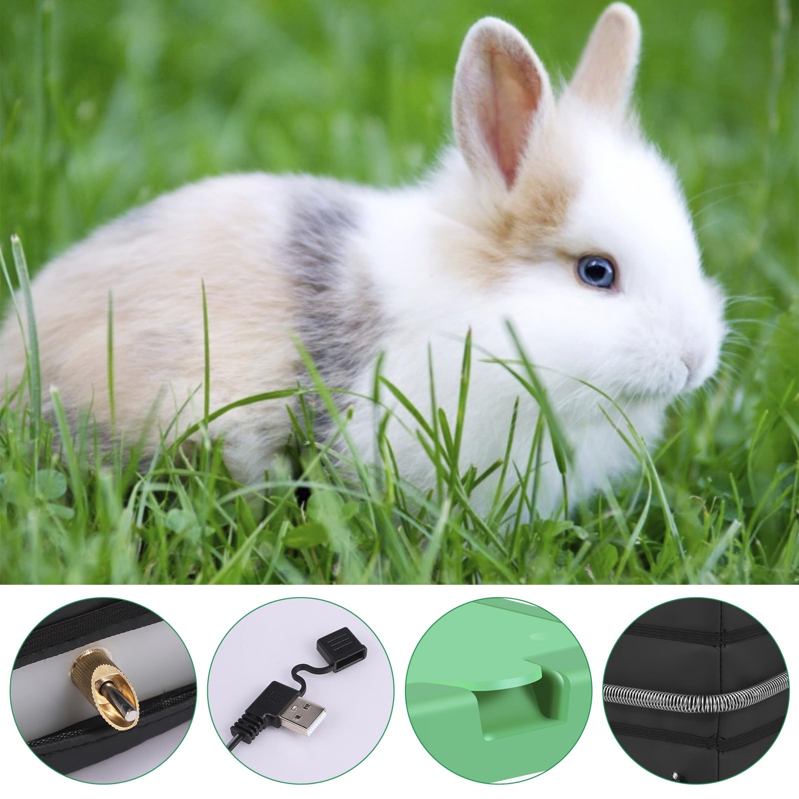 32oz No Drip Heated Rabbit Water Bottle - USB Powered Pet Drinker for Small Animals at Home