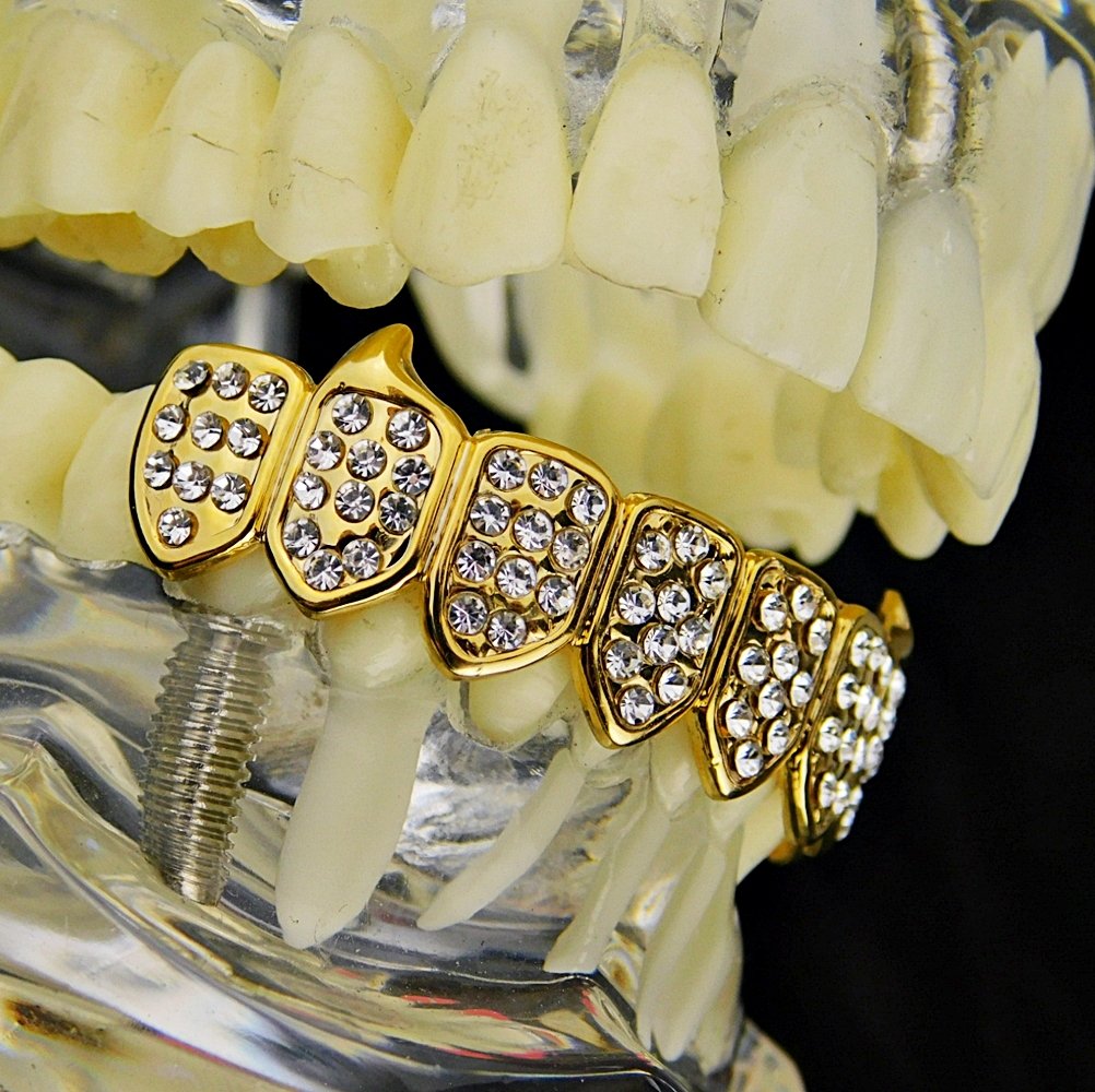 14K Gold Plated Fang Grillz - 8 Bottom Teeth Vampire Grills for Hip Hop & Halloween Costume | Perfect for Rappers, Parties & Unique Style