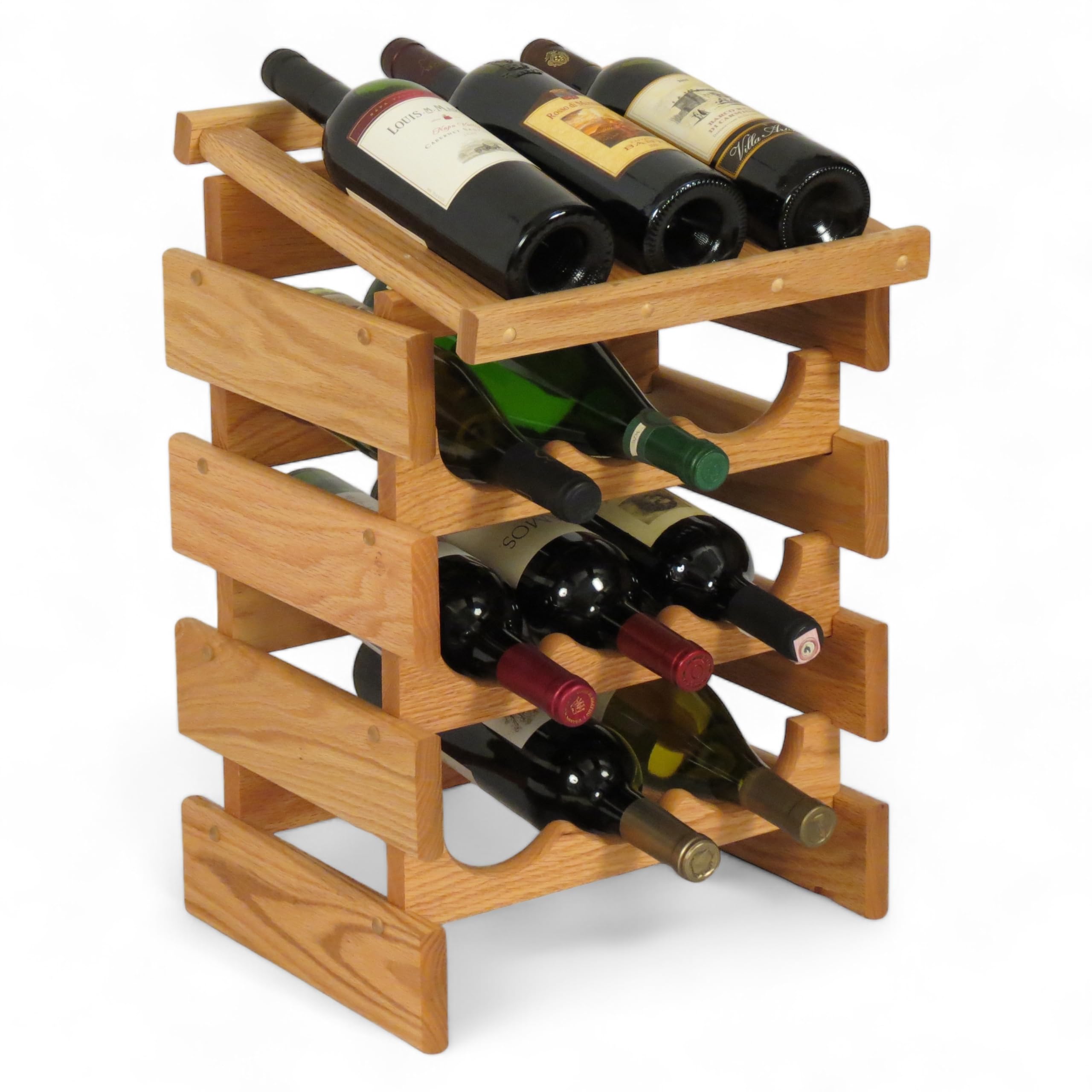 12-Bottle Wooden Wine Rack Display - Light Oak Dakota Top Wine Storage for Kitchen, Dining Room & Bar Counter Organization