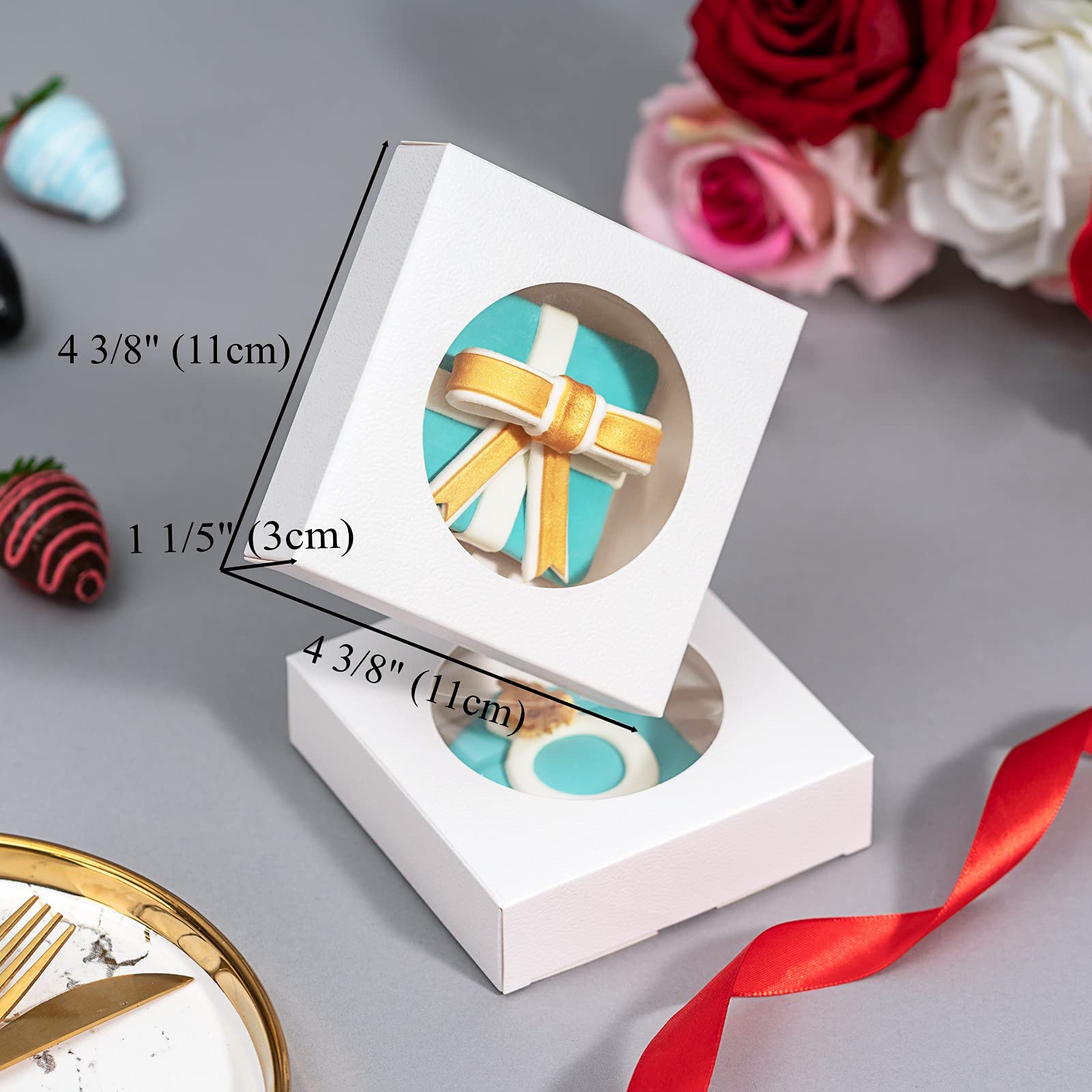 50 Pack 4.375x4.375x1.2 Inch Bakery Cookie Boxes - Single White Pastry Gift Boxes for Wedding Favors, Birthday Parties & Baby Showers - Perfect for Cookies, Cupcakes & Dessert Packaging