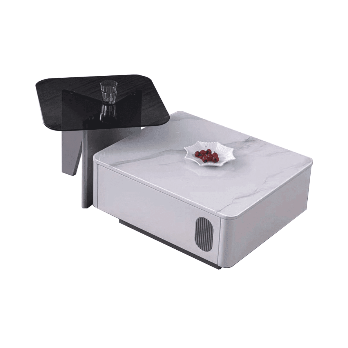 Modern Maya Glossy Sintered Stone Nesting Coffee Table Set - Durable & Stylish Living Room Furniture for Small Spaces - Perfect for Apartments, Condos and Contemporary Home Decor