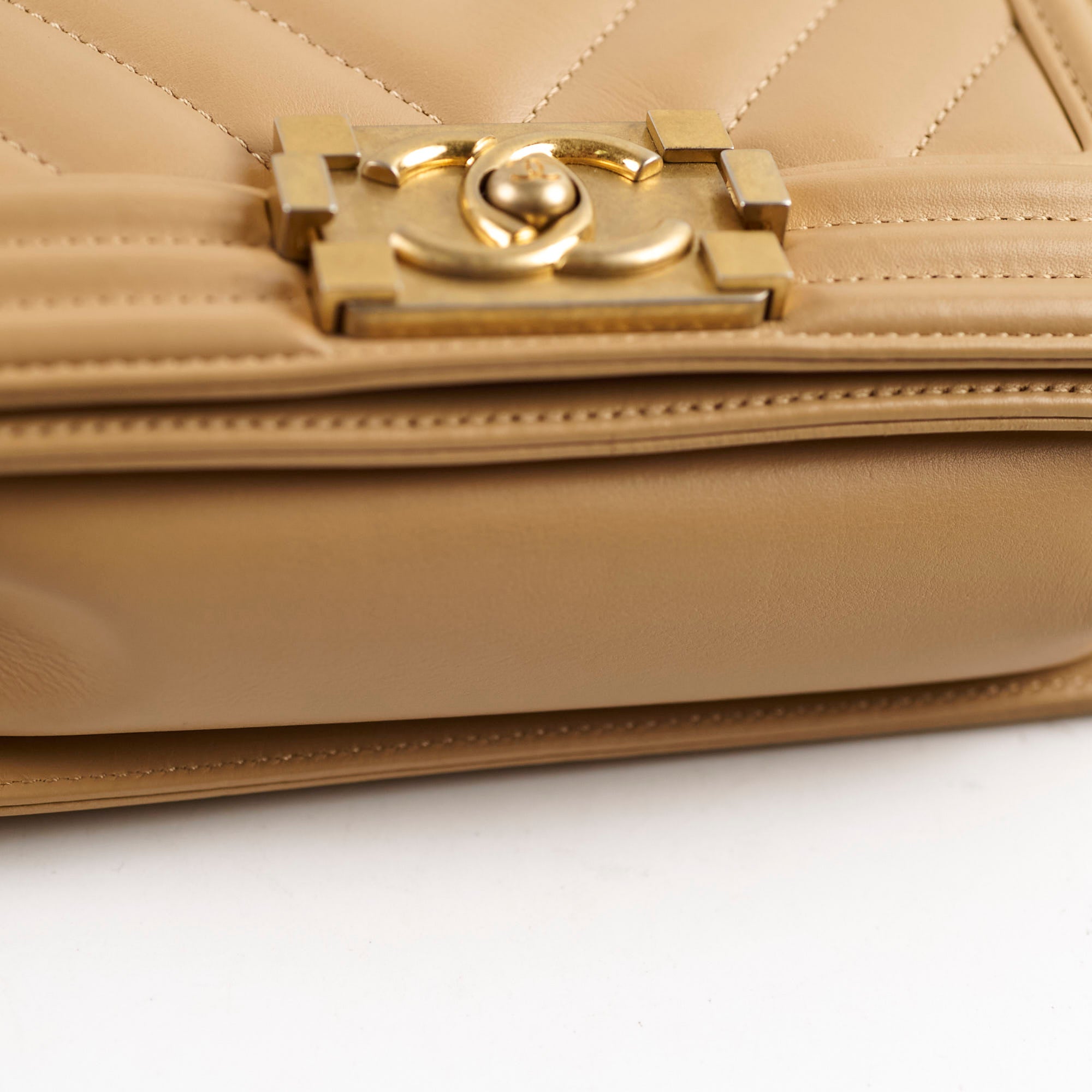Chanel Small Boy Chevron Beige Calfskin Leather Handbag - Luxury Designer Crossbody Bag for Women, Perfect for Date Night & Evening Events