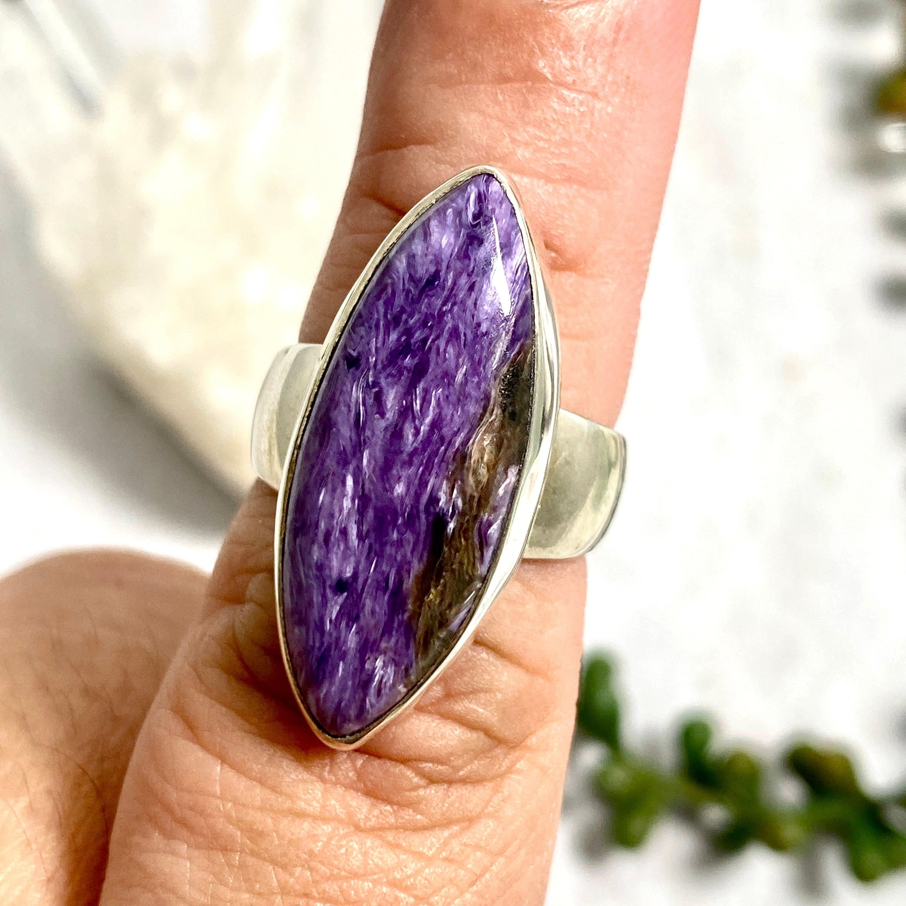 Charoite Marquise Cabochon Ring Size 7 - KRGJ1250 | Unique Purple Gemstone Jewelry for Women, Perfect for Weddings & Special Occasions