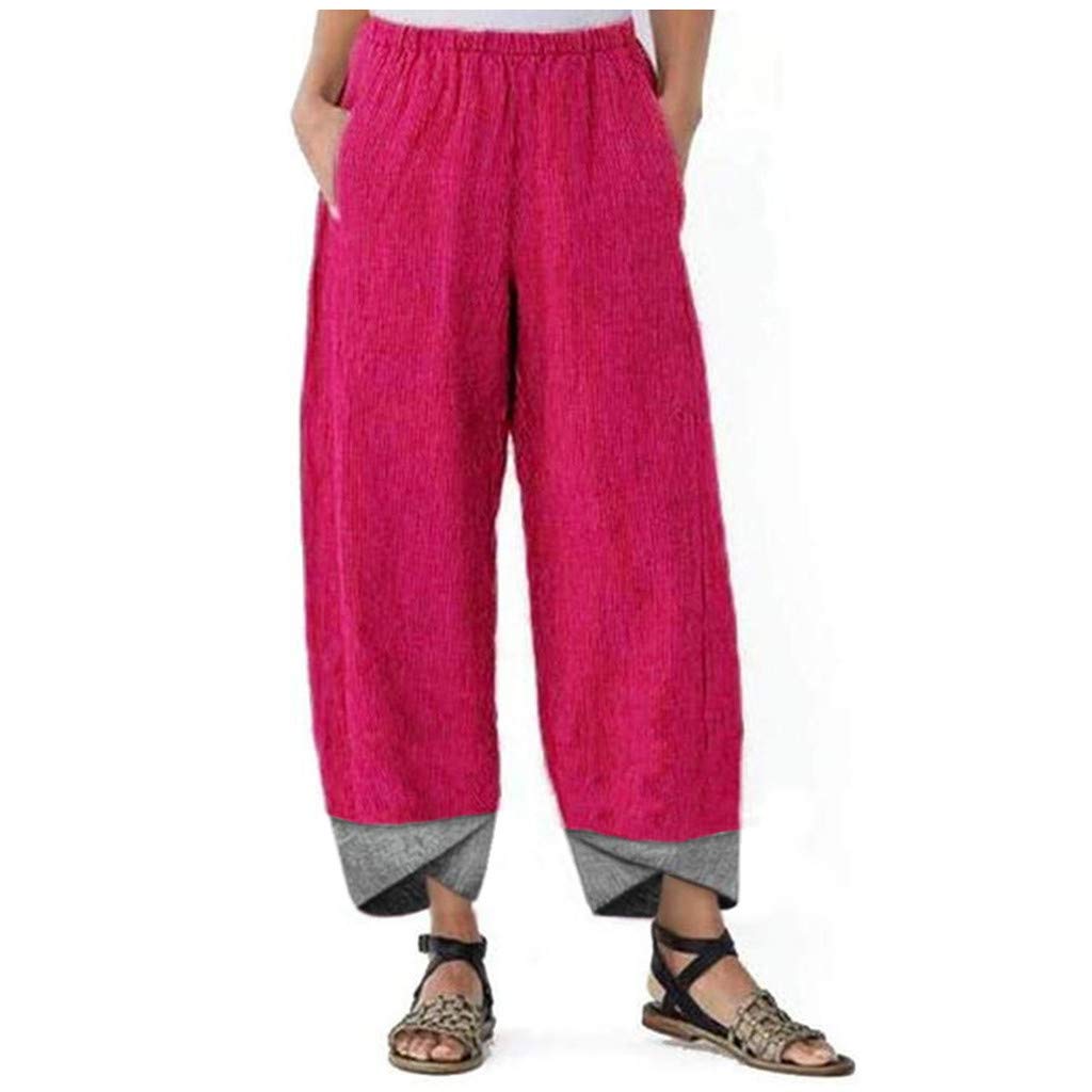 **LIEIKIC Women's Cotton Linen Patchwork Pants - Solid Color, Irregular Design, Loose Fit Casual Trousers for Summer, Travel & Boho Style Outfits**