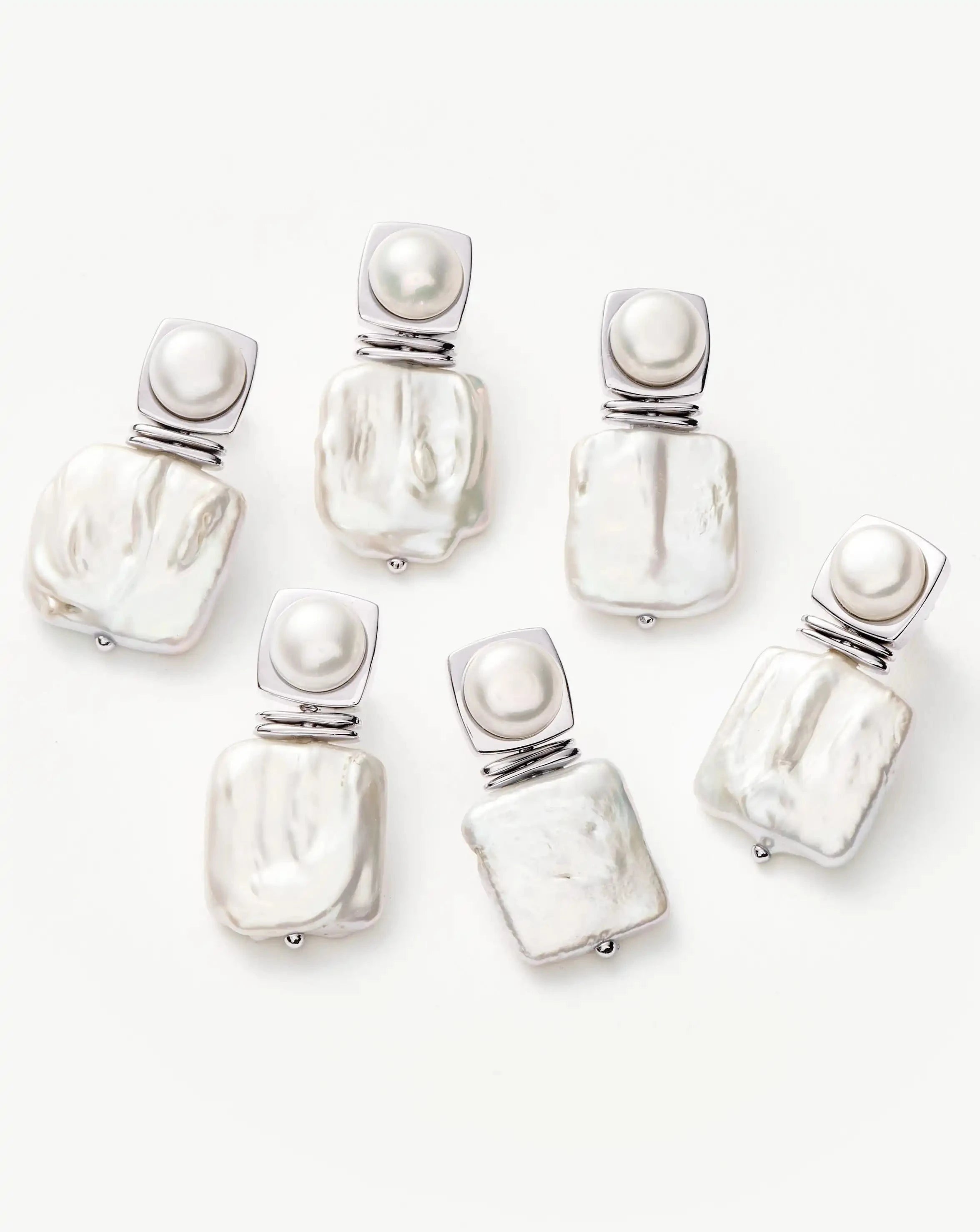 Elegant Square Pearl Statement Earrings - Silver Plated Dangle Earrings for Women | Perfect for Weddings, Parties & Special Occasions