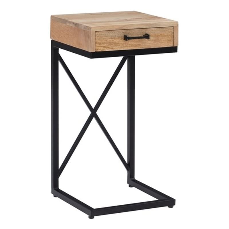 Powell Furniture Linon Kirk Wood and Metal C Table - Natural & Black Finish - Perfect for Living Room, Bedroom, or Office Side Table