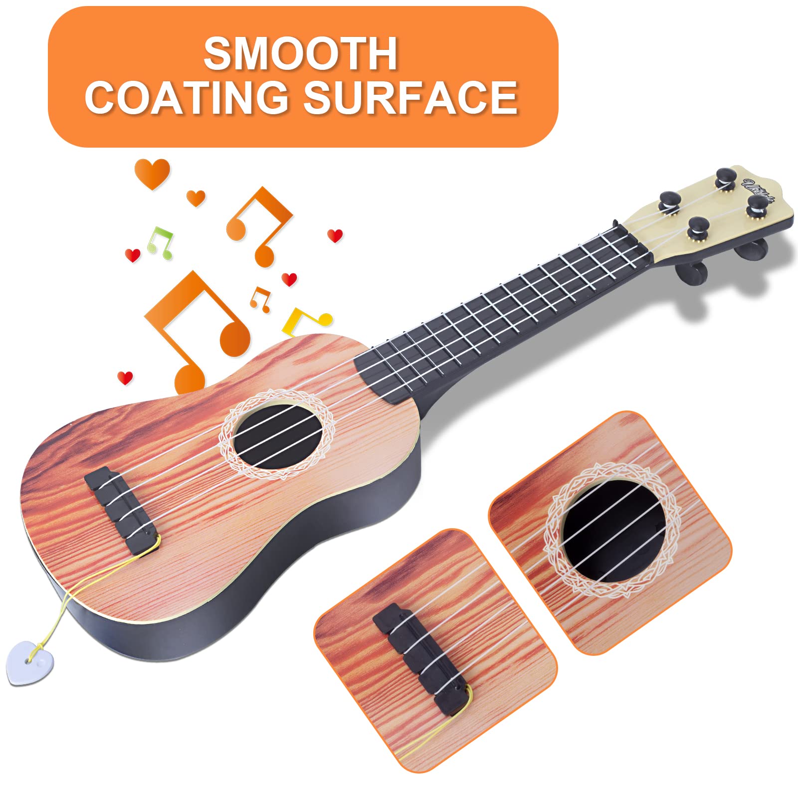 **YOLOPLUS+ 17 Inch Kids Ukulele Toy - 4-String Mini Guitar for Toddlers & Children - Brown Musical Learning Instrument for Early Education | Perfect for Birthday Gifts, Music Lessons & Playtime Fun**