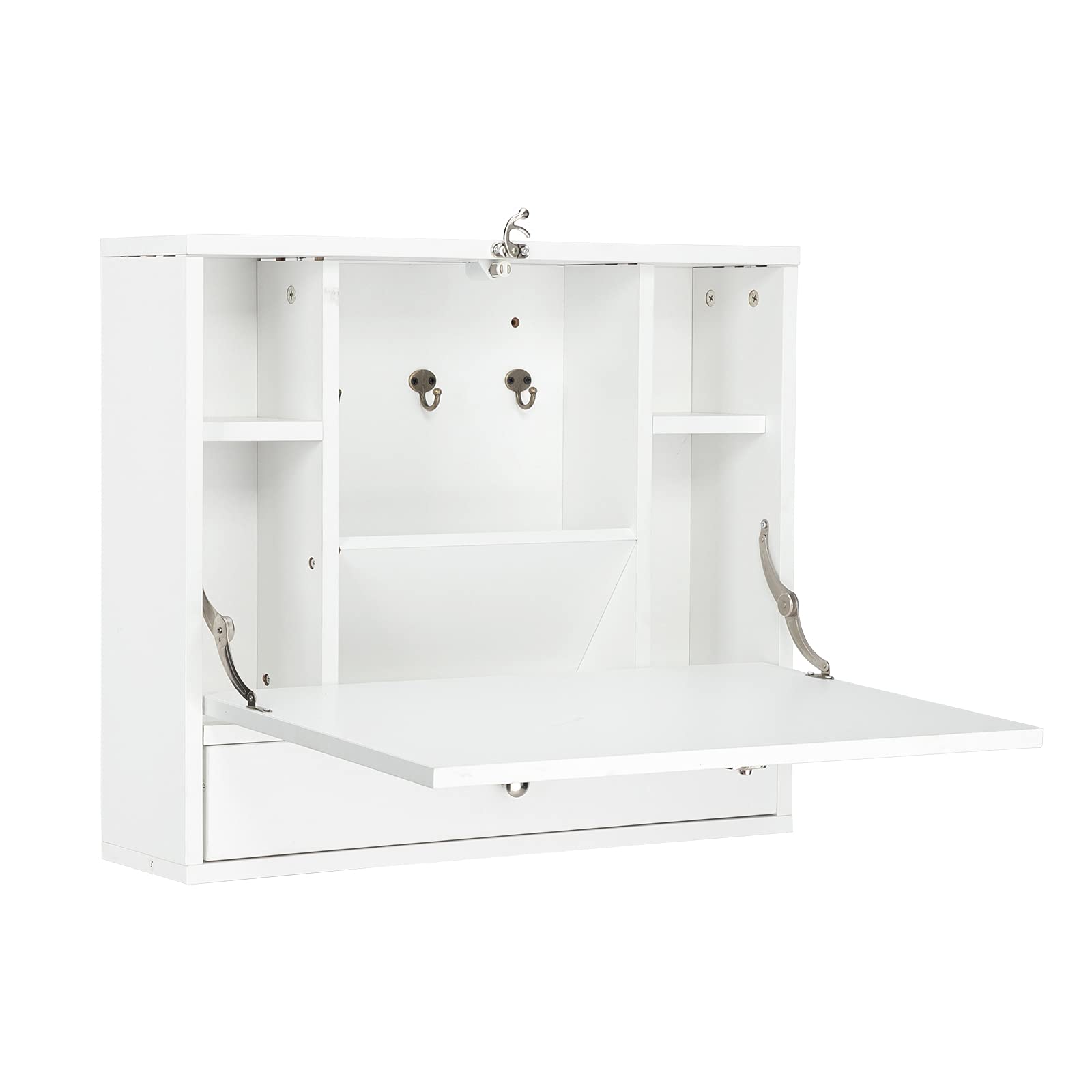 Enchi Wall Mounted Folding Desk - Multi-Function Laptop & Writing Table with Storage Shelves for Home Office (White) | Space-Saving Workspace Solution for Small Rooms & Apartments