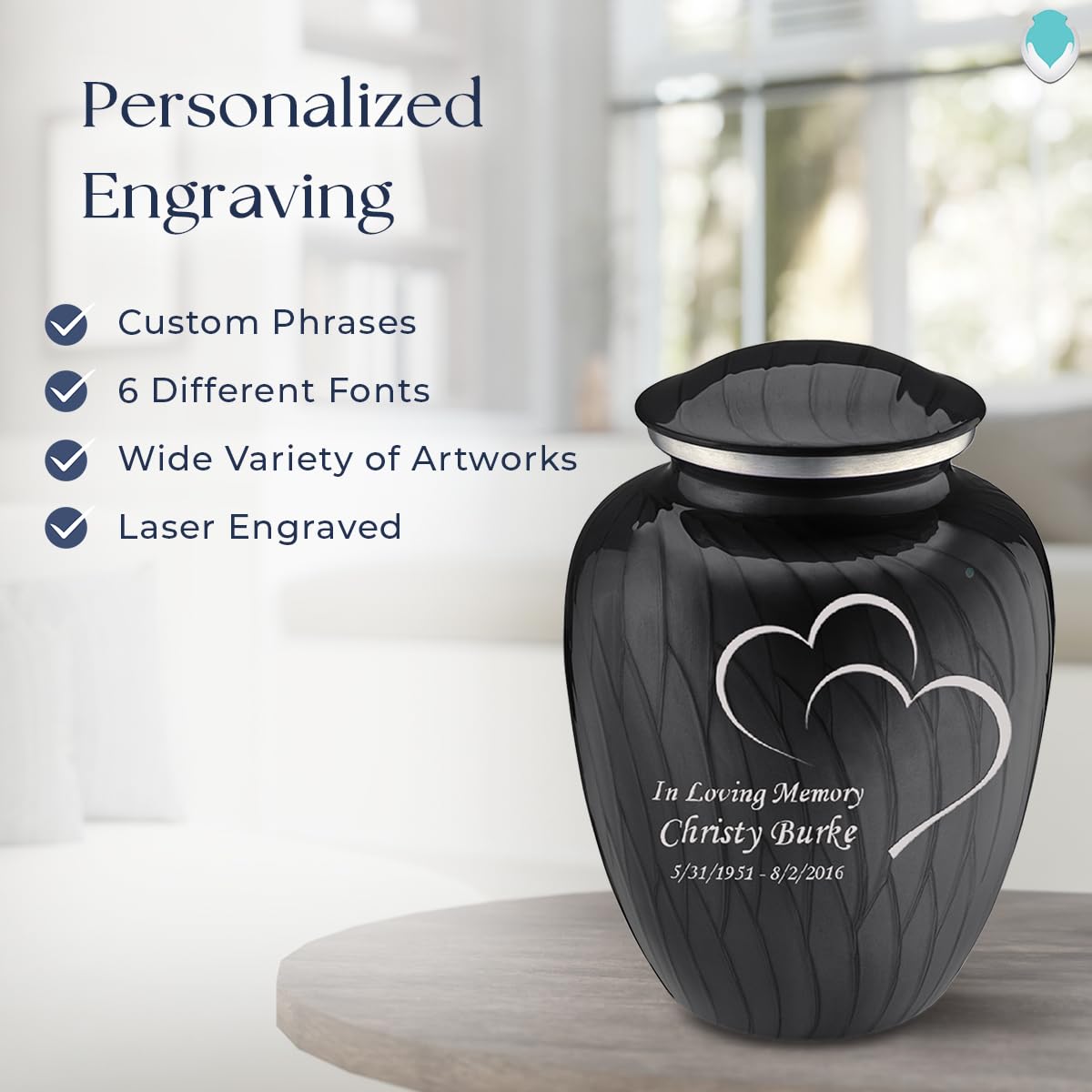 Premium Personalized Heart Cremation Urn for Ashes - Large Pearl Black Funeral Urn for Adults with Double-Sided Engraving - Holds 200 lbs - Perfect for Memorial Services & Home Display