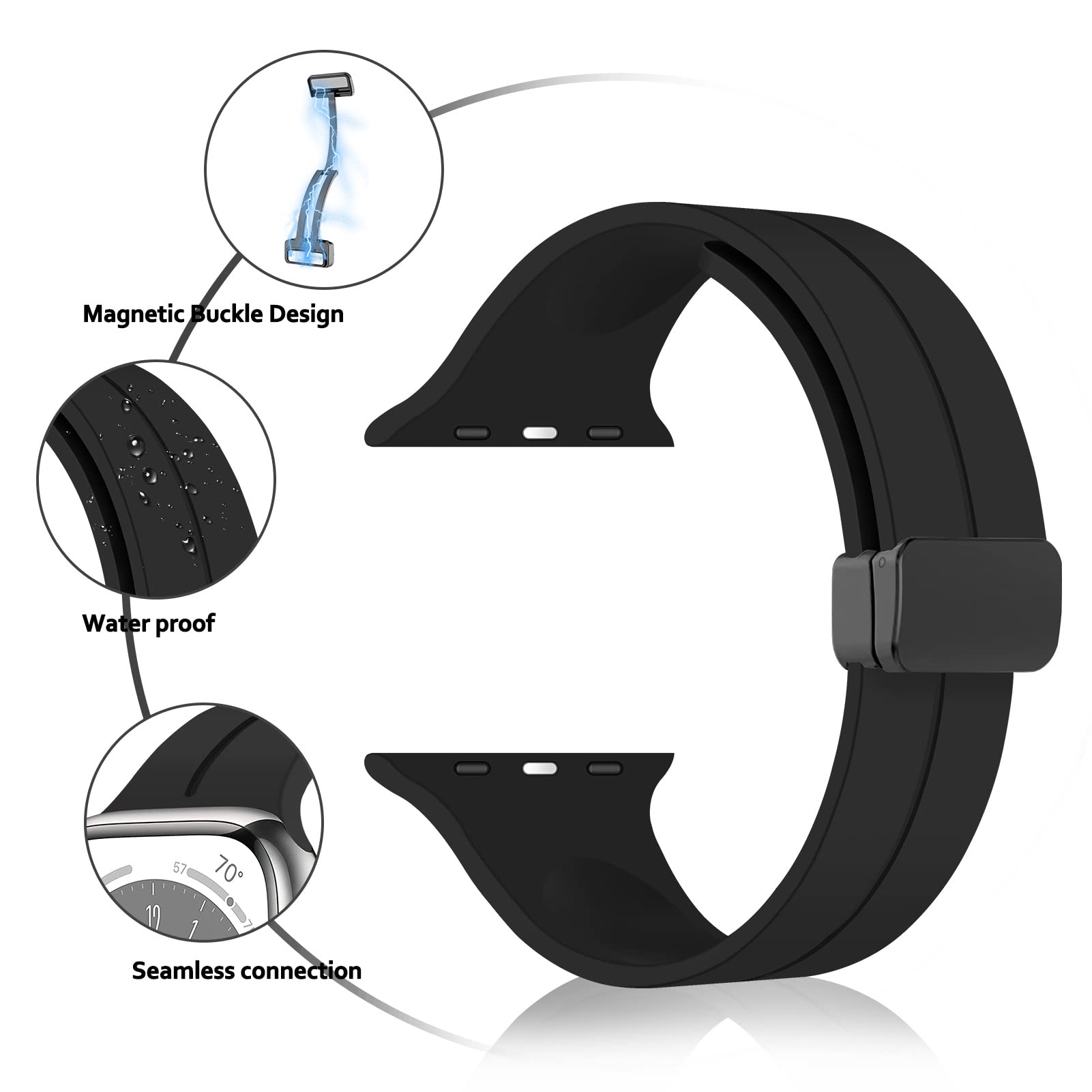 Magnetic Sport Silicone Band for Apple Watch Ultra 2/Ultra/Series 10/9/8/7/6/5/4/3/SE 2nd Gen - 38mm 40mm 41mm 42mm 44mm 45mm 46mm 49mm - Durable Comfortable Strap for Men & Women - Perfect for Workouts, Running & Everyday Use