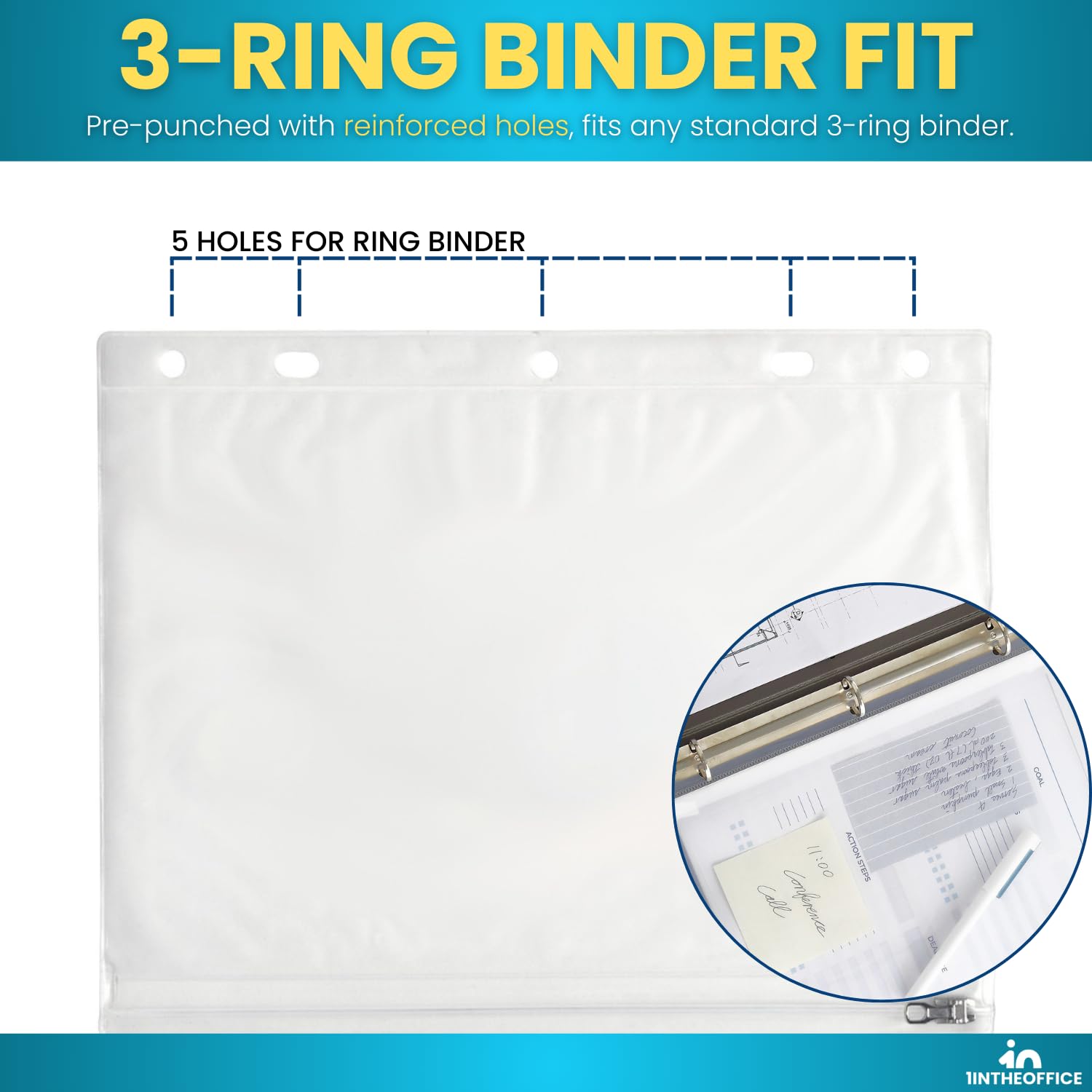 1InTheOffice Clear 3-Ring Binder Pencil Pouch with Zipper - 10