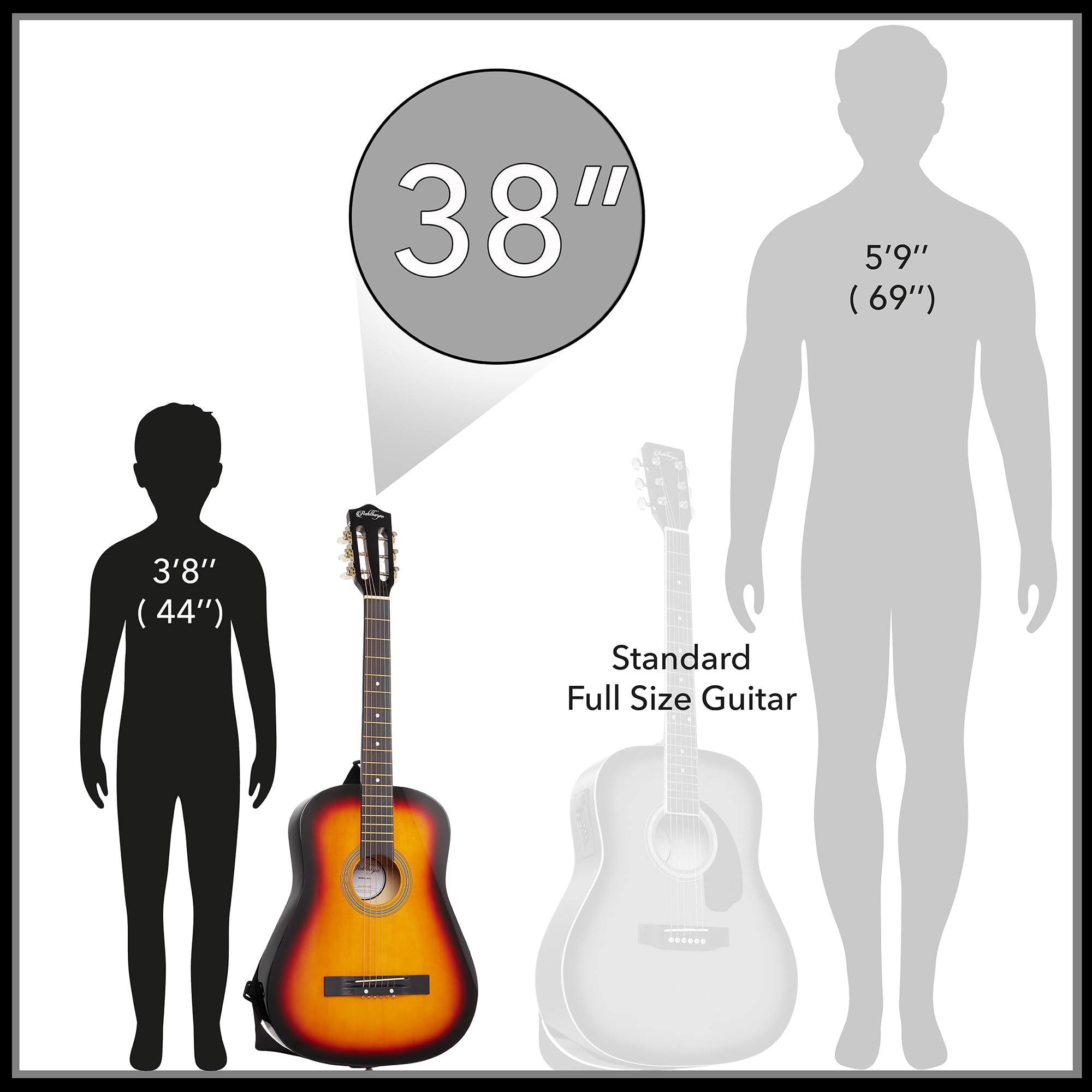 Ashthorpe 38-inch Sunburst Acoustic Guitar Starter Kit for Beginners - Includes Gig Bag, Strings, Strap, Tuner, Pitch Pipe & Picks - Perfect for Learning, Practice & Travel