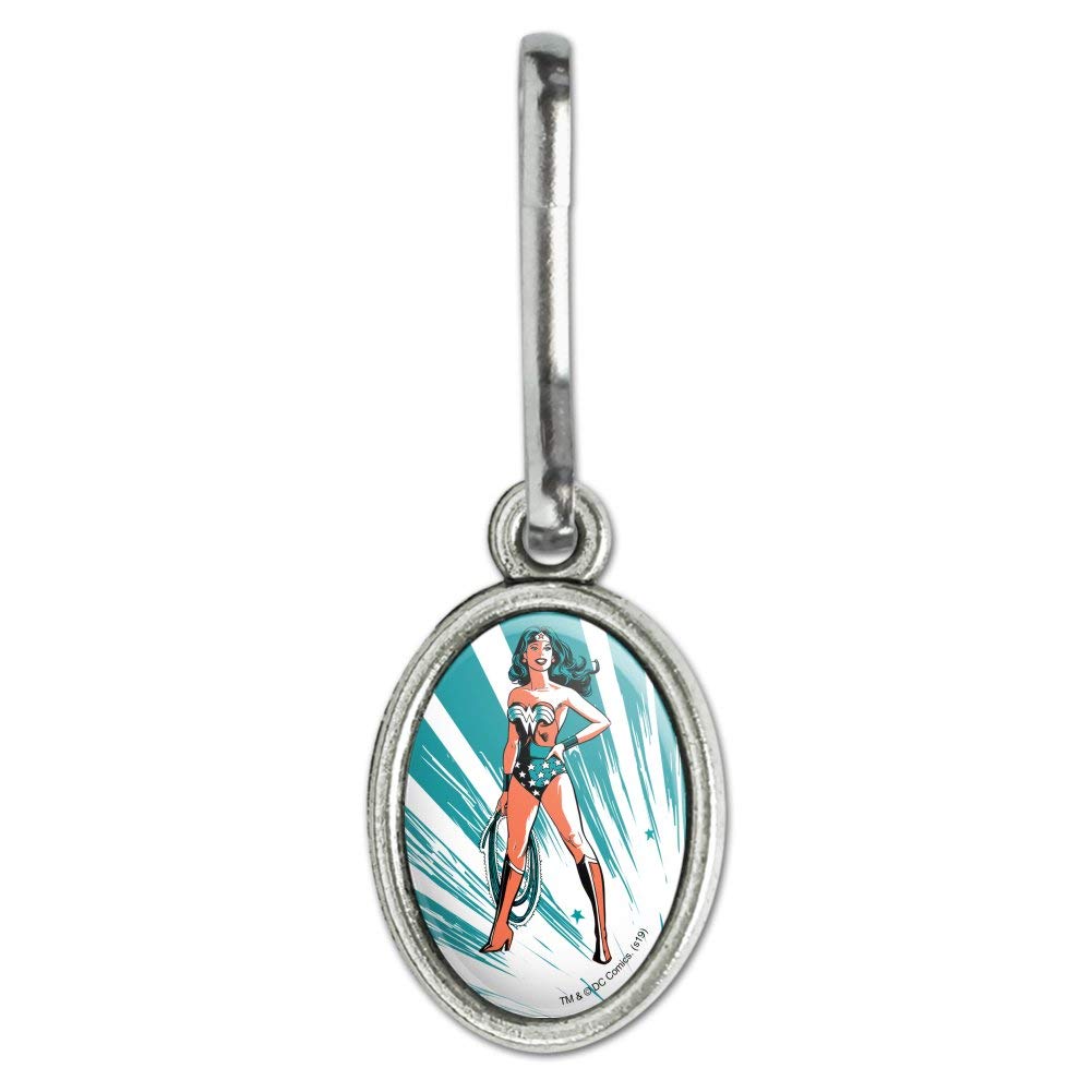 Wonder Woman Flashing Lights Antique Oval Charm - Zipper Pull Aid for Clothes, Purse, Suitcase & Backpack | Superhero Accessories for Cosplay & Everyday Use
