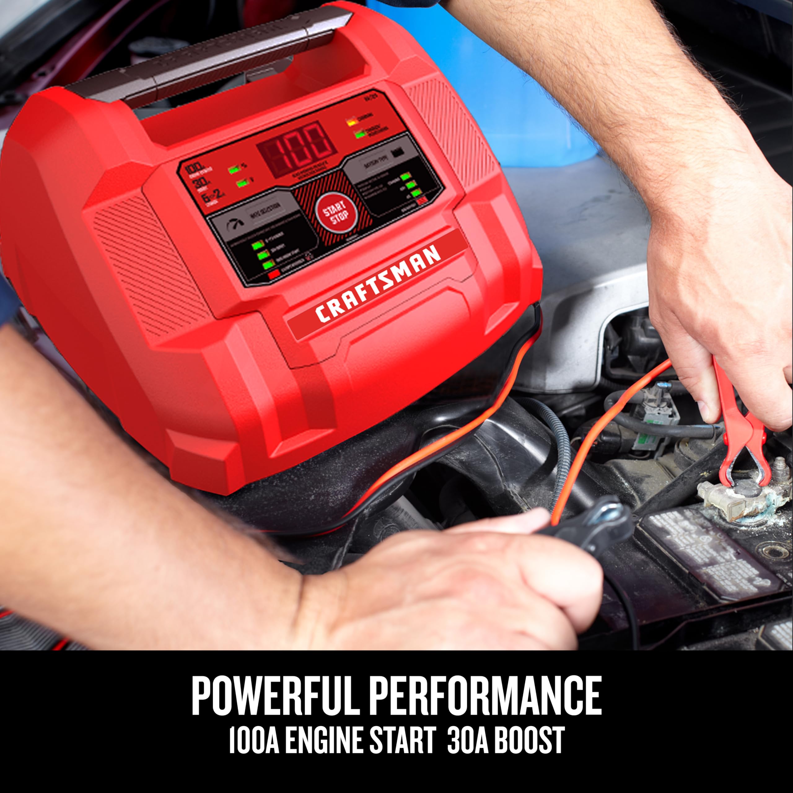 CRAFTSMAN 6-in-1 Fully Automatic Battery Charger & Engine Starter CMXCESM253 - 100 Cranking Amps, 6V/12V Battery Tester & Alternator Tester for Car, SUV, Truck & Marine Batteries - Perfect for Roadside Emergencies & Winter Vehicle Maintenance