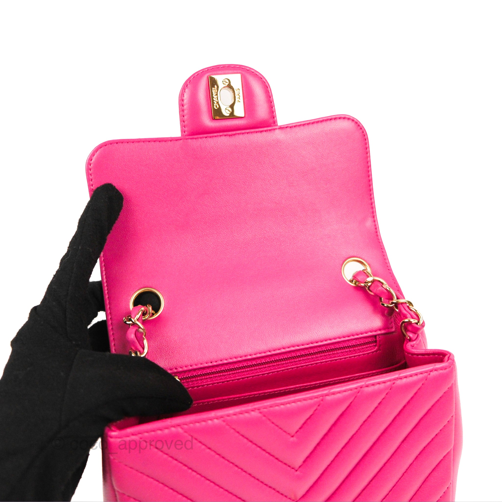 Chanel Chevron Mini Square Flap Bag in Pink Lambskin with Gold Hardware - Perfect for Evening Parties & Luxury Fashion Accessories