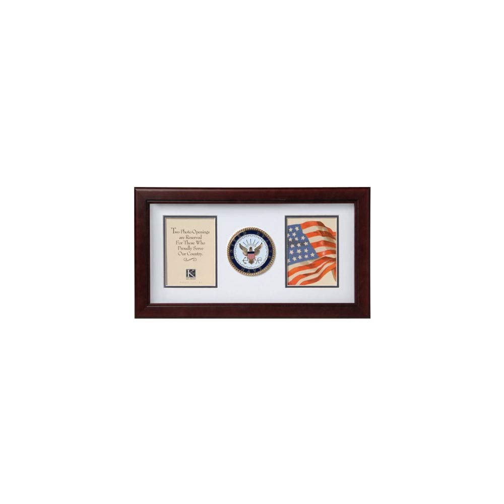 US Navy Medallion Double Picture Frame - Holds Two 4x6 Photos | Military Home Decor, Office Display & Gift Idea for Veterans