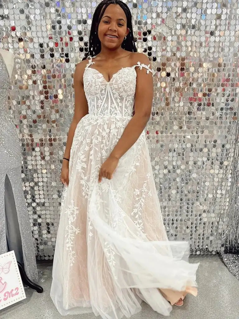 Elegant 2025 Champagne Prom Dresses - Long Lace Formal Evening Gowns A-Line for Homecoming, Wedding & Special Occasions