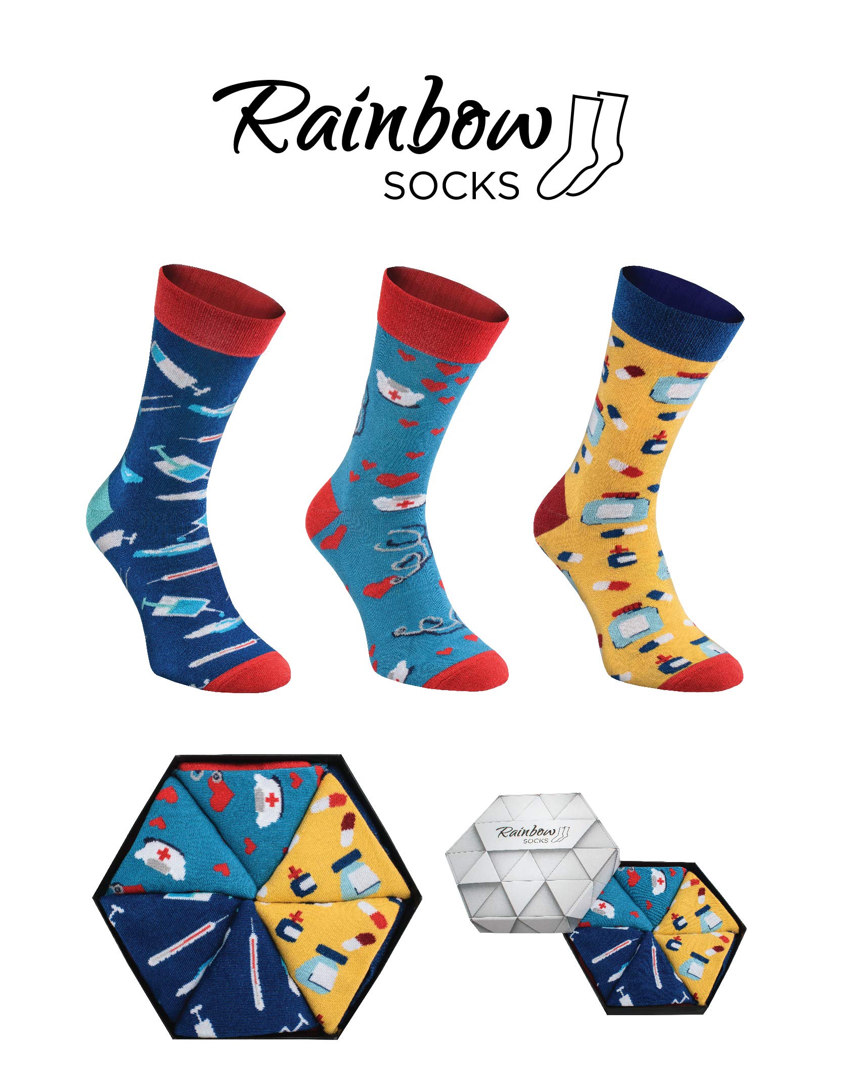 Colorful Rainbow Socks for Men & Women - 3 Pairs Fun Novelty Nurse Crew Socks - Perfect for Medical Professionals, Gift Giving & Casual Wear