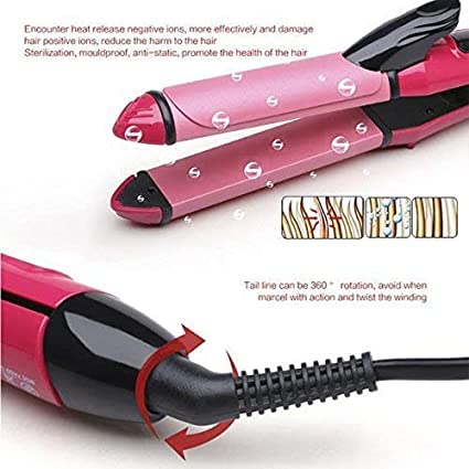 2 in 1 Ceramic Hair Straightener & Curling Iron for Women - Professional Styling Tool for Straight & Wavy Hair at Home or Travel