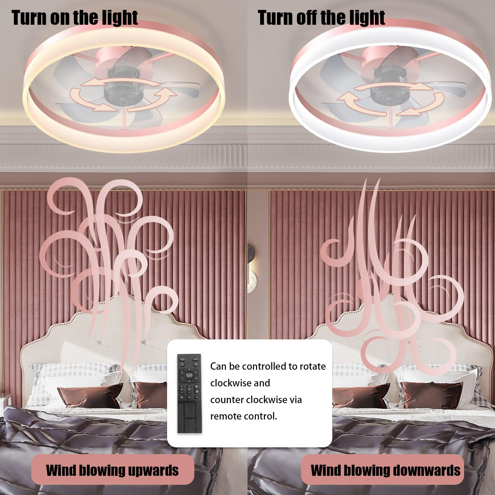 Modern Dimmable LED Ceiling Fan with Light - Ultra-Thin Embedded Installation, Pink - Perfect for Bedroom, Living Room & Home Office