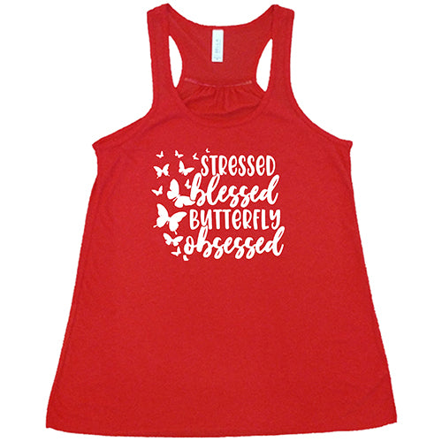 Stressed, Blessed, Butterfly Obsessed T-Shirt - Cute Butterfly Graphic Tee for Women - Perfect for Casual Wear, Gifts & Butterfly Lovers