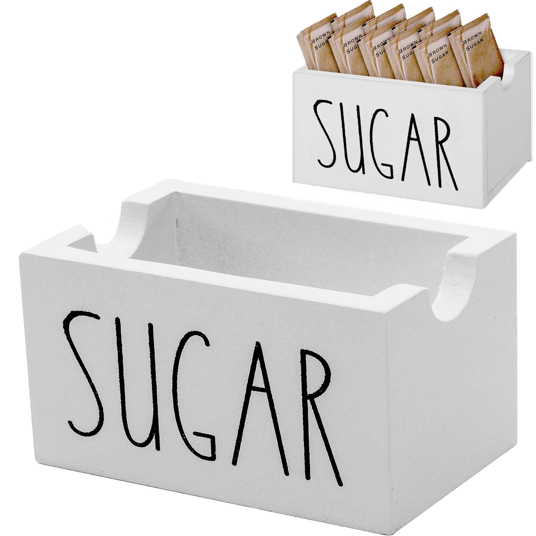Wooden Sugar Packet Holder & Dispenser - Coffee Bar Sugar Packets Caddy for Table, Office, Hotel, Restaurant - White - Perfect for Coffee Stations, Breakfast Nooks, and Hospitality Settings
