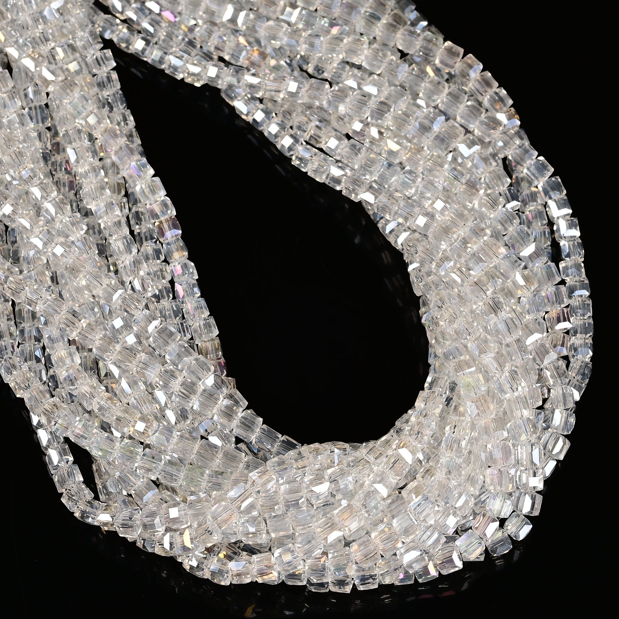 4mm Clear AB Crystal Glass Faceted Rubik's Cube Beads - 15.5 Inch Strand for Jewelry Making, DIY Crafts, and Home Decor