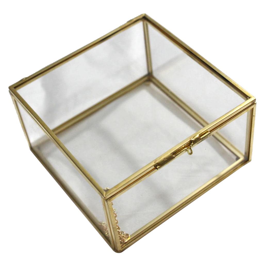 Milageto Modern Geometric Glass Jewelry Box & Succulent Planter - 13x13x8cm Tabletop Decor for Home, Office, Vanity & Gift