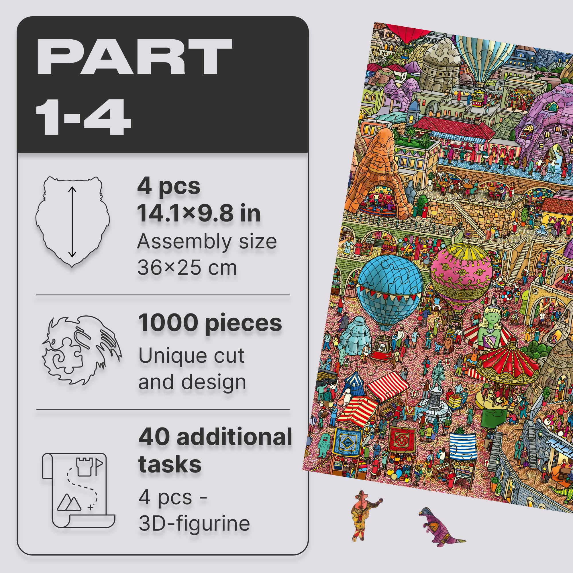 UNIDRAGON Original IC4 Design 1000-Piece Wooden Jigsaw Puzzle for Adults & Kids - 28.2x19.6 Inch Puzzle Board Game with Quezzle Amazing Cappadocia Art - Perfect for Family Game Night, Stress Relief & Home Decor